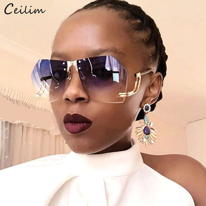 2020  Rimless Sunglasses Women Brand Designer  Oversize Gradient Sun Glasses Fashion Female Clear Shades