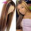 Highlight Colored Human Hair Wigs, Pre Plucked Lace Front Human Hair Wigs, Ombre Remy Frontal Wig For Black Women