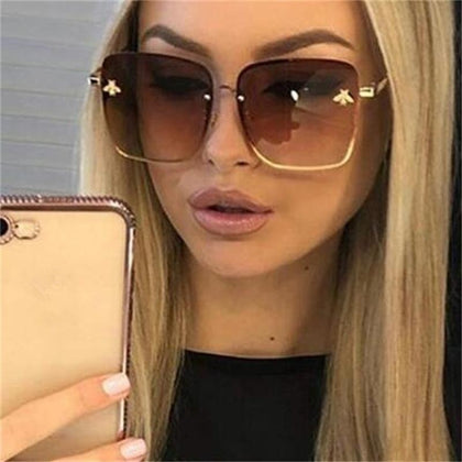 Square Bee Luxury Sunglasses unisex Retro Brand designer Oversized Sun Glasses Female Grandient Shades Oculos