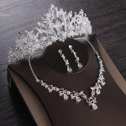 Luxury Heart Crystal Bridal Jewelry Sets Wedding Cubic Zircon Crown Tiaras Earring Choker Necklace Set African Beads Jewelry Set