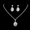 Long pendant Water Drop jewelry set, Rhinestone jewelry set, Crystal Plated silver Necklace & Earrings, Elegant Bridal Wedding Jewelry Set