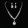 Long pendant Water Drop jewelry set, Rhinestone jewelry set, Crystal Plated silver Necklace & Earrings, Elegant Bridal Wedding Jewelry Set